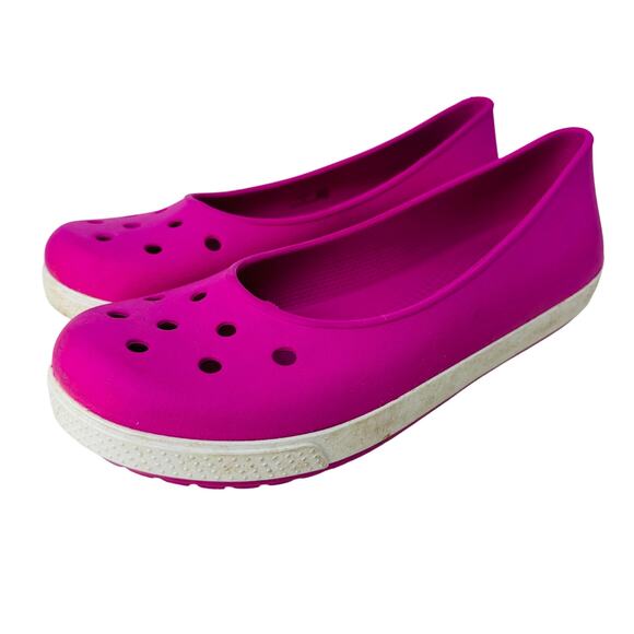Crocs Crocband Airy Flats Slip On Shoes Round‎ Toe Pink White Womens Size 9 - Picture 1 of 8